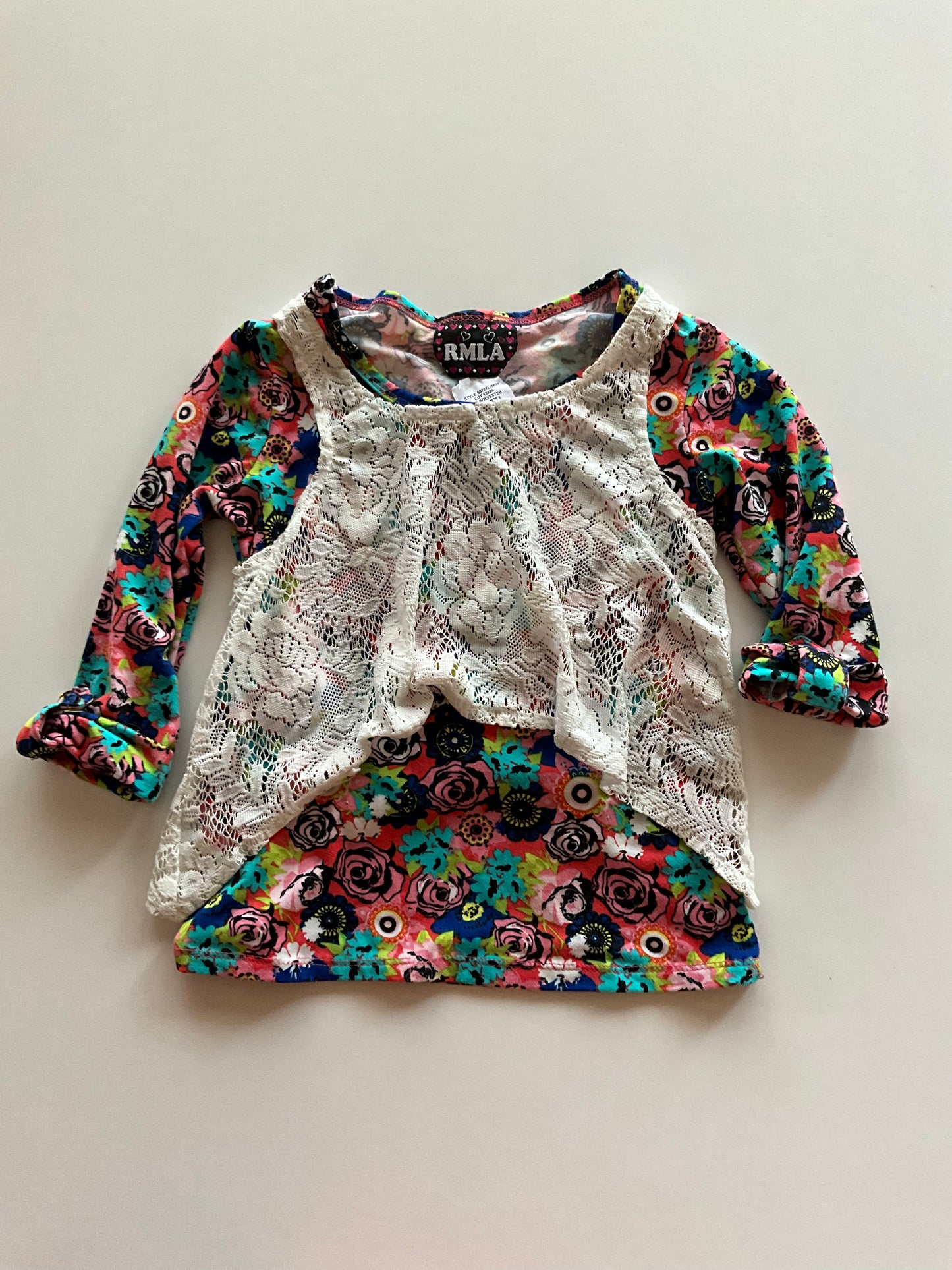 Floral Shirt with Lace Overlay