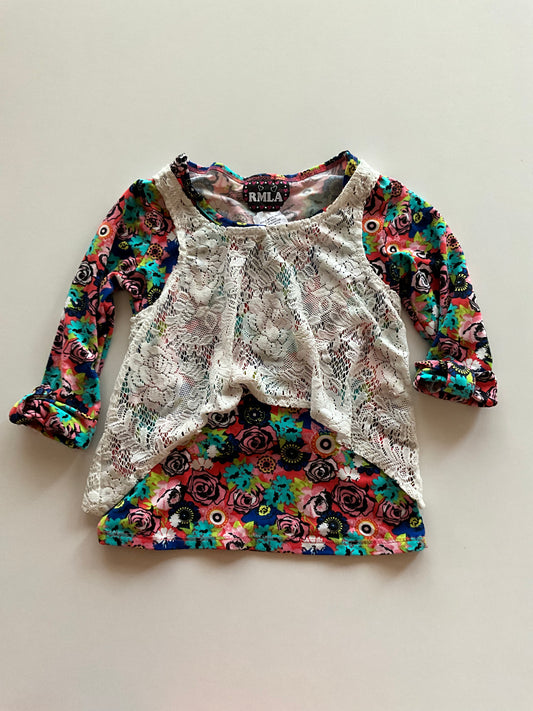 Floral Shirt with Lace Overlay