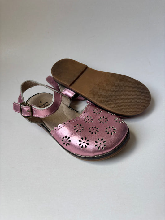 Pink Leather Cut Out Sandals