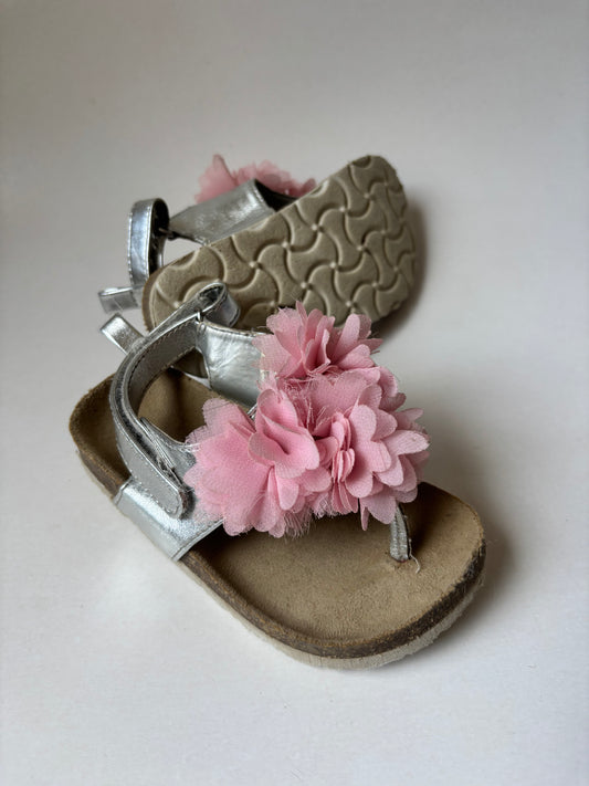 Silver & Pink Flower Sandals