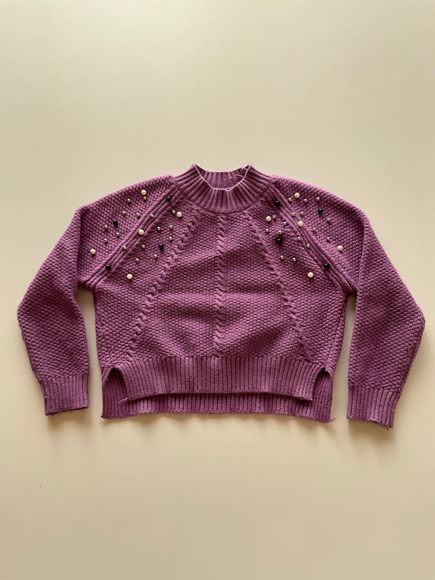 Embellished Cropped Purple Knit Sweater