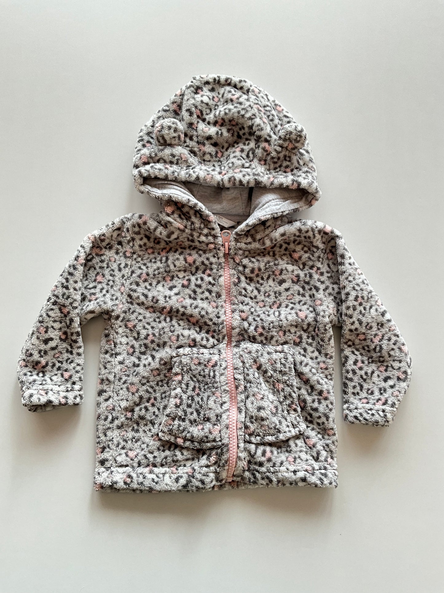 Cozy Grey & Pink Leopard Zip Up