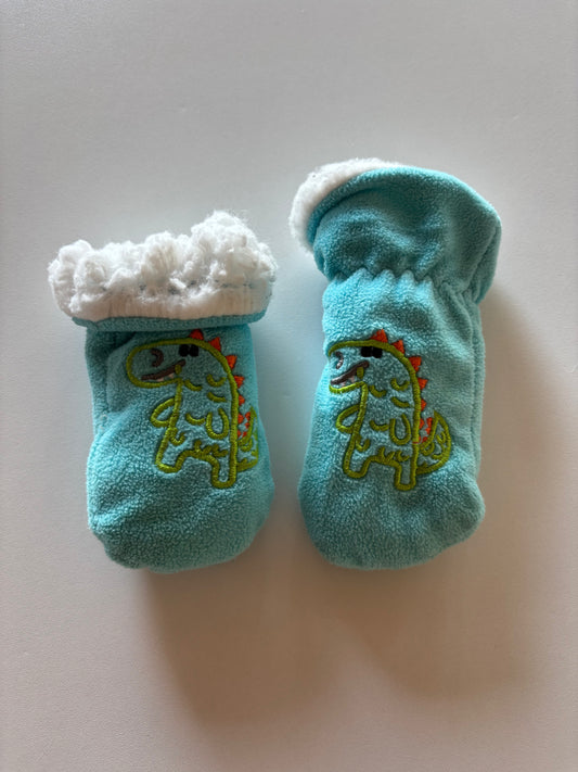 Blue Dinosaur Thumbless Mitts