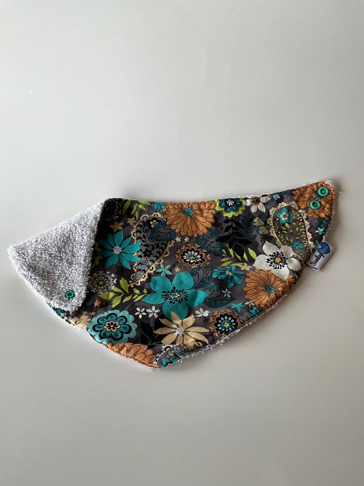 Thick Orange & Teal Floral Bib