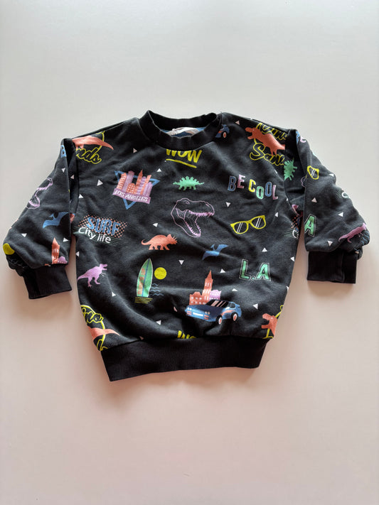 Black Colourful Dino Crewneck Sweater