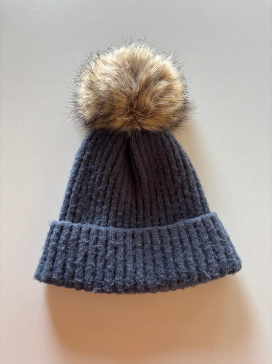 Blue Fur Pom Toque