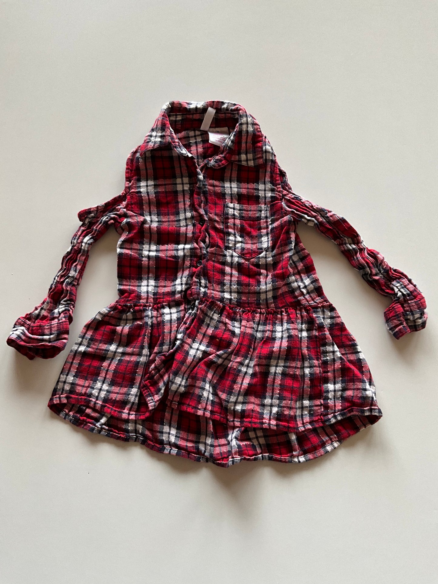 Red Cold Shoulder Flannel Shirt