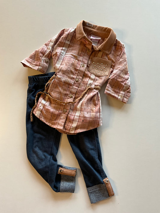 2pc Pink & Brown Plaid Set