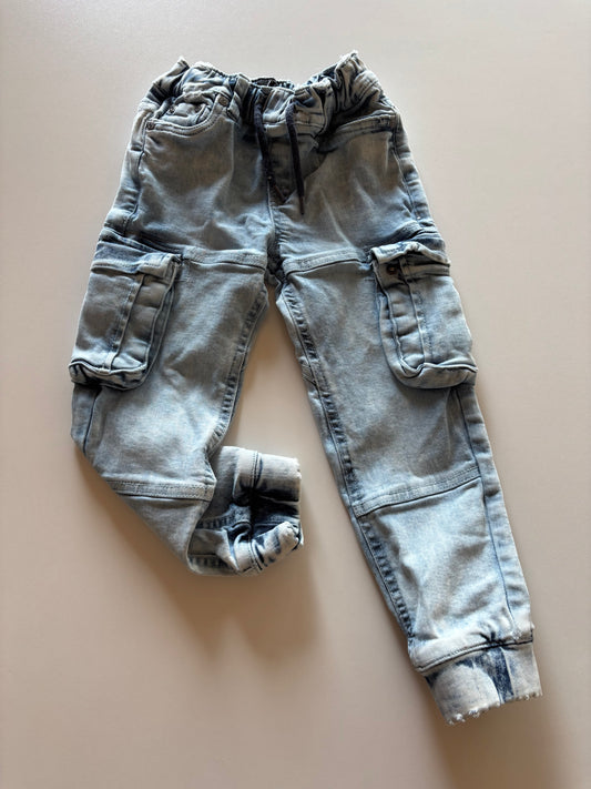 Acid Wash Denim Cargo Joggers