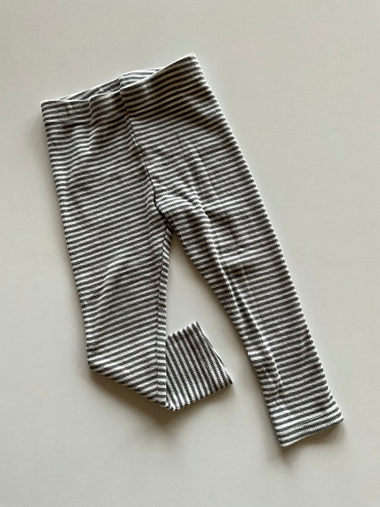 Grey & White Striped Ribbed Leggings