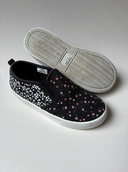 Black Floral Slip On Shoes