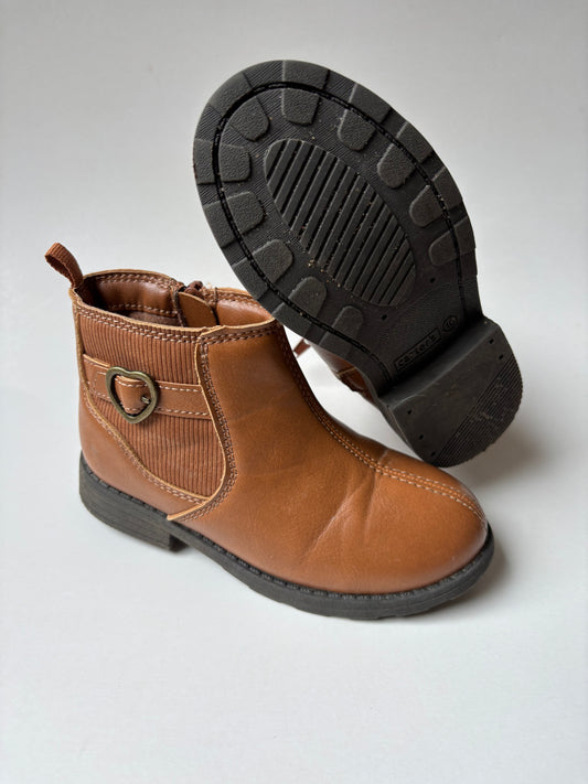 Brown Heart Buckle Ankle Booties