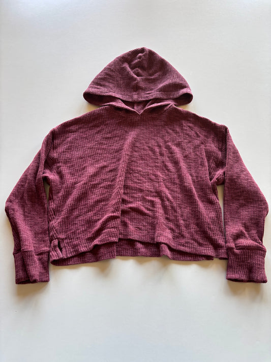 Maroon Ribbed Cropped Hooded Shirt