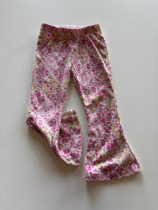 Pink Floral Ribbed Pants