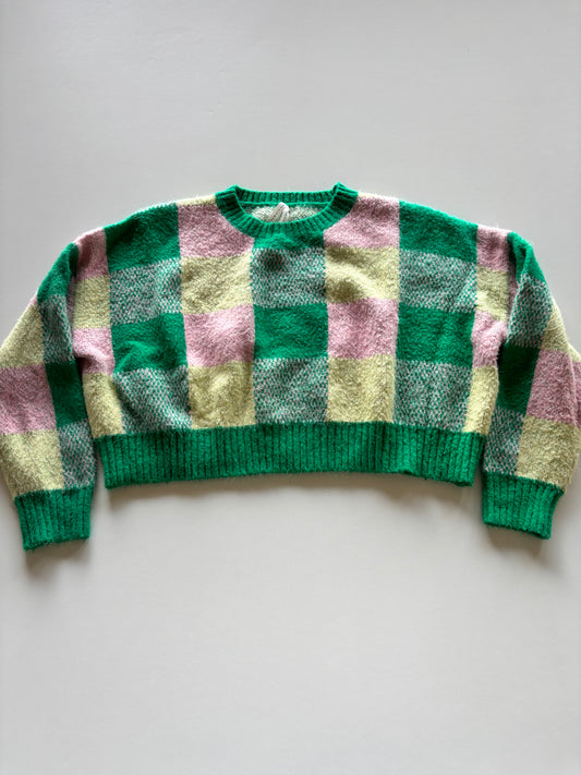 Green Plaid Cropped Sweater