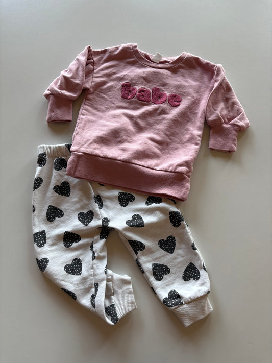 2pc Pink Babe & Heart Joggers Set
