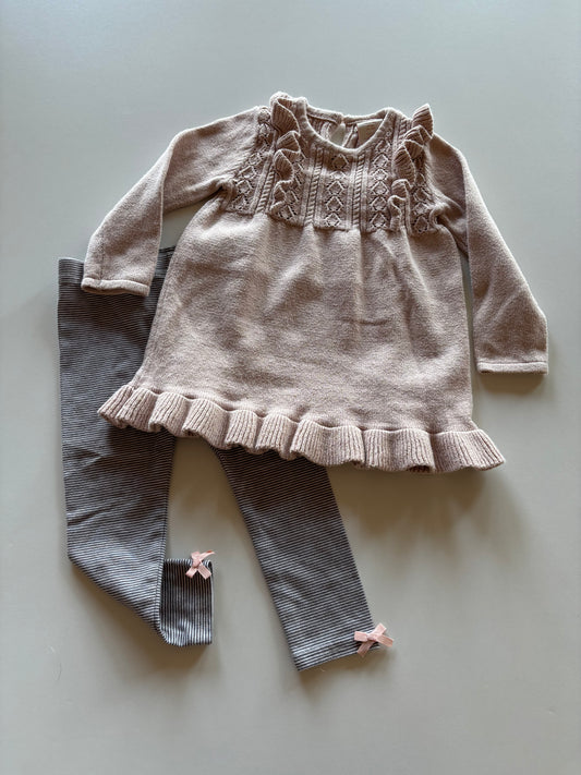 2pc Sparkly Sweater & Striped Leggings Set