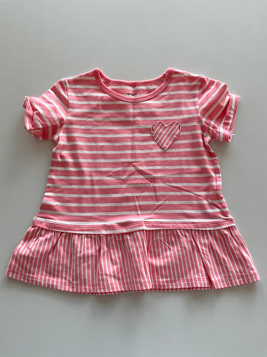 BNWOT Pink Striped Heart Peplum Tee
