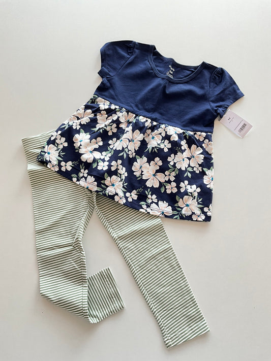 BNWT 2pc Navy Floral & Green Stripes Outfit
