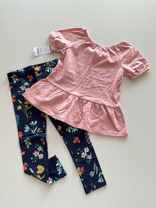 BNWT 2pc Pink Eyelet Tee & Navy Floral Leggings