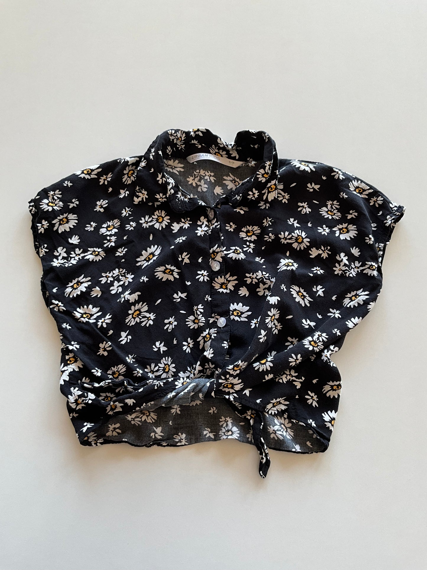 Black Daisy Button Up Crop Top