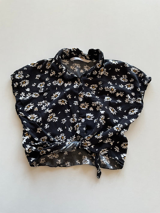Black Daisy Button Up Crop Top