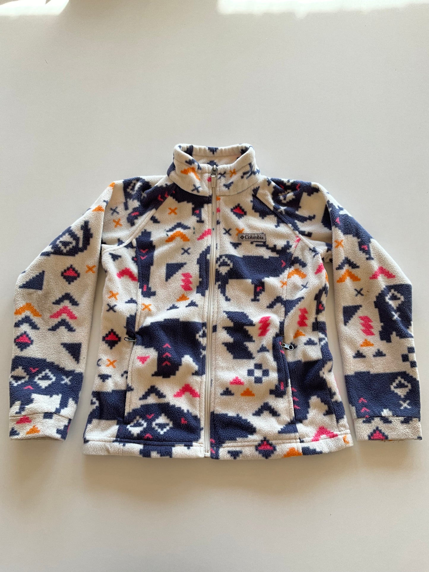 White Abstract Fleece Zip Up