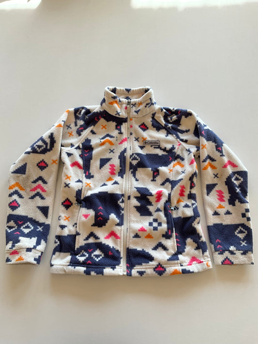 White Abstract Fleece Zip Up