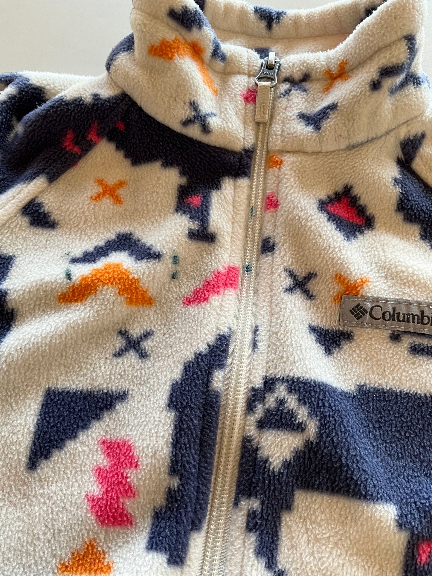 White Abstract Fleece Zip Up