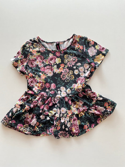 Black Peplum Floral Tee