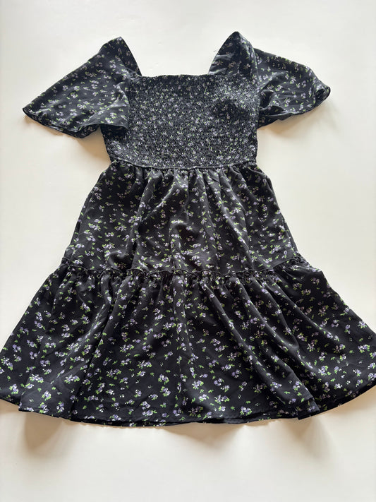 Black & Purple Floral Smocked Dress