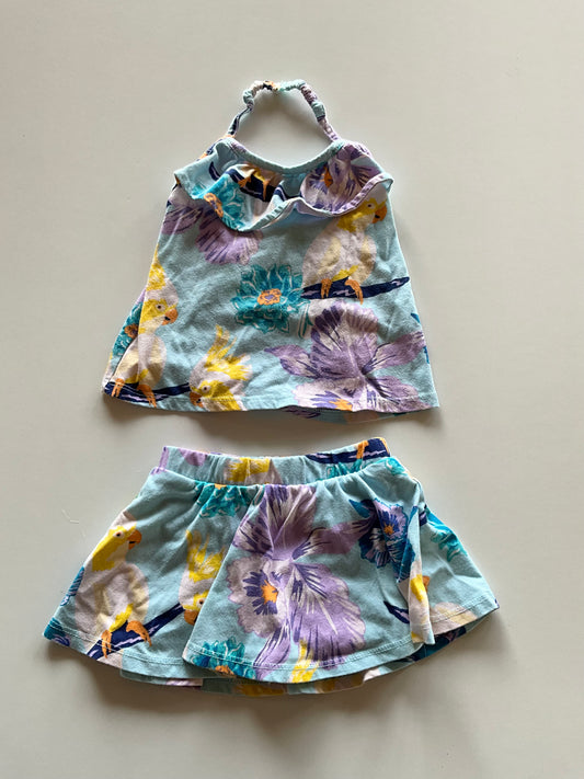 2pc Blue Floral & Bird Set