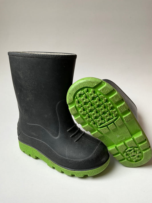 Black & Bright Green Rubber Boots