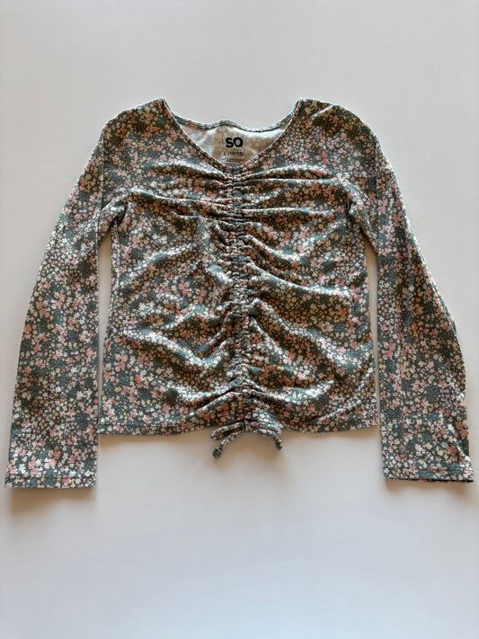 Green Floral Cinched Shirt