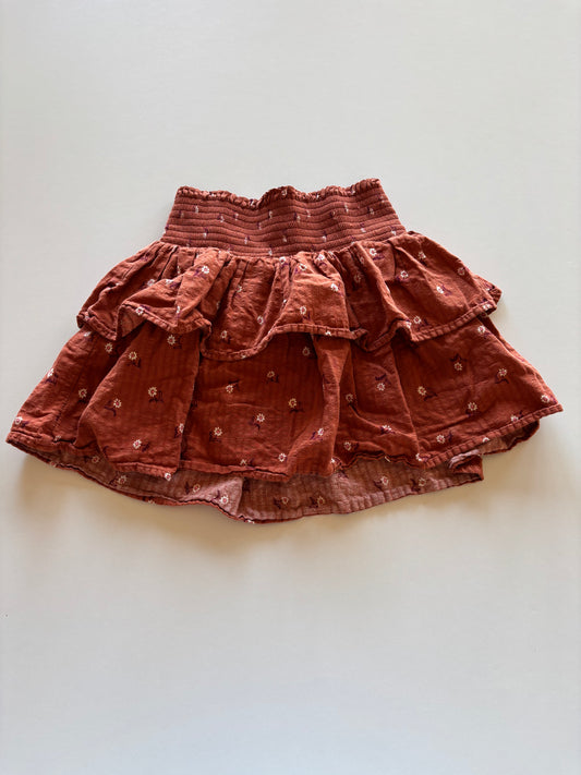 Rust Coloured Floral Tiered Skirt