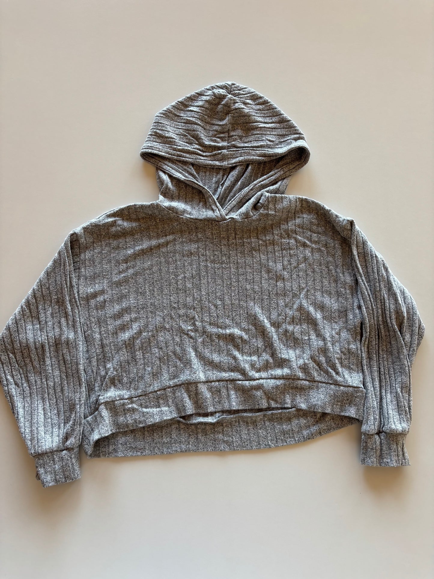 Grey Melange Ribbed Cropped Hoodie