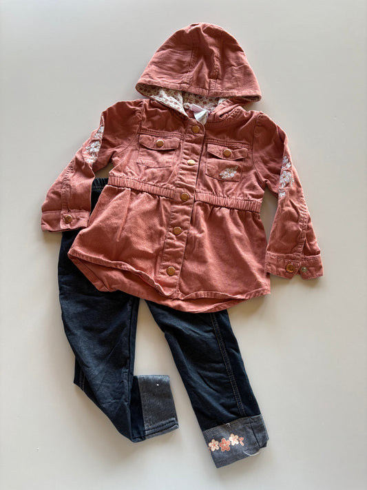 2pc Pink Embroidered Canvas Jacket & Leggings