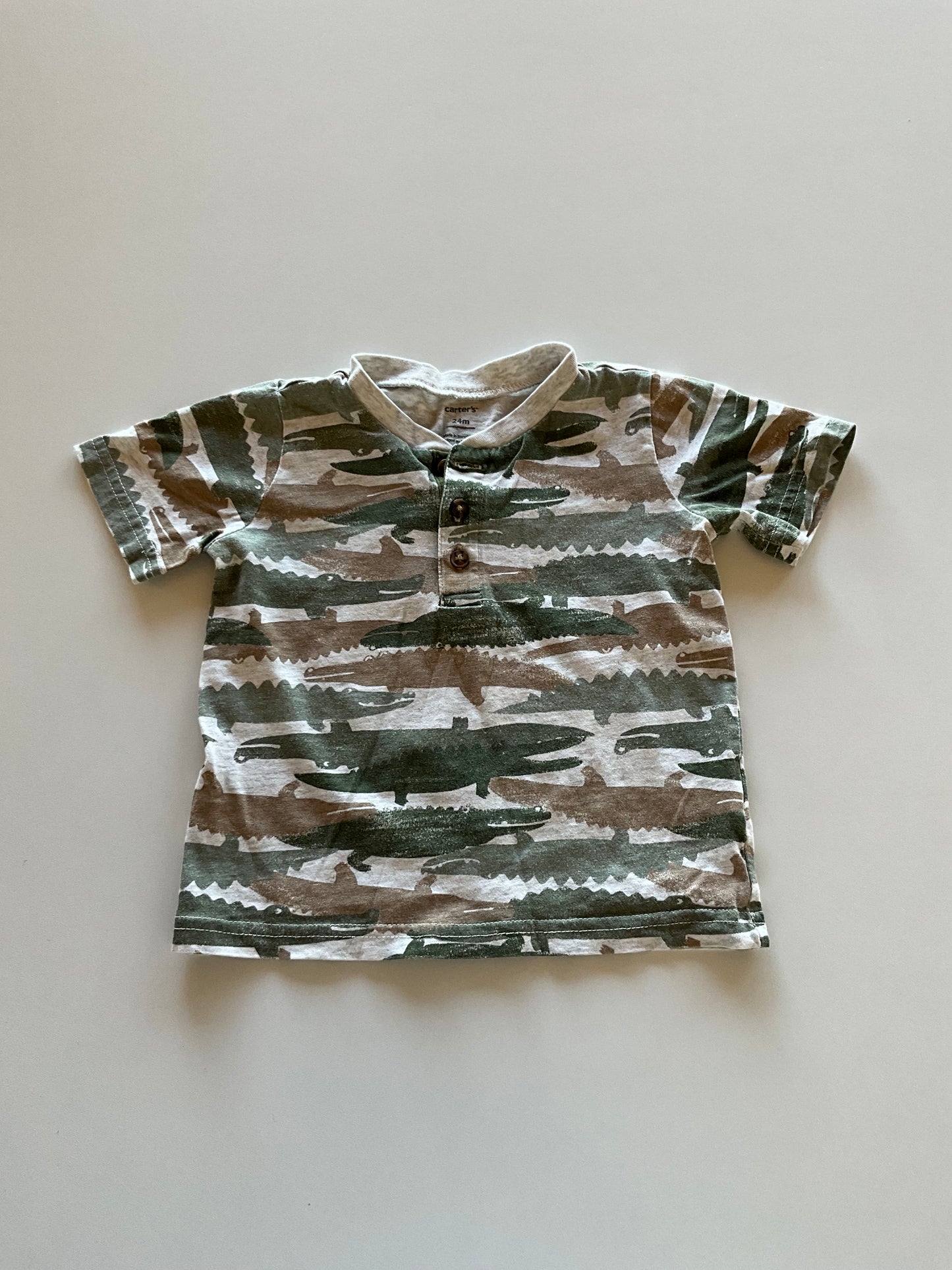 Green & Brown Alligator Henley Tee