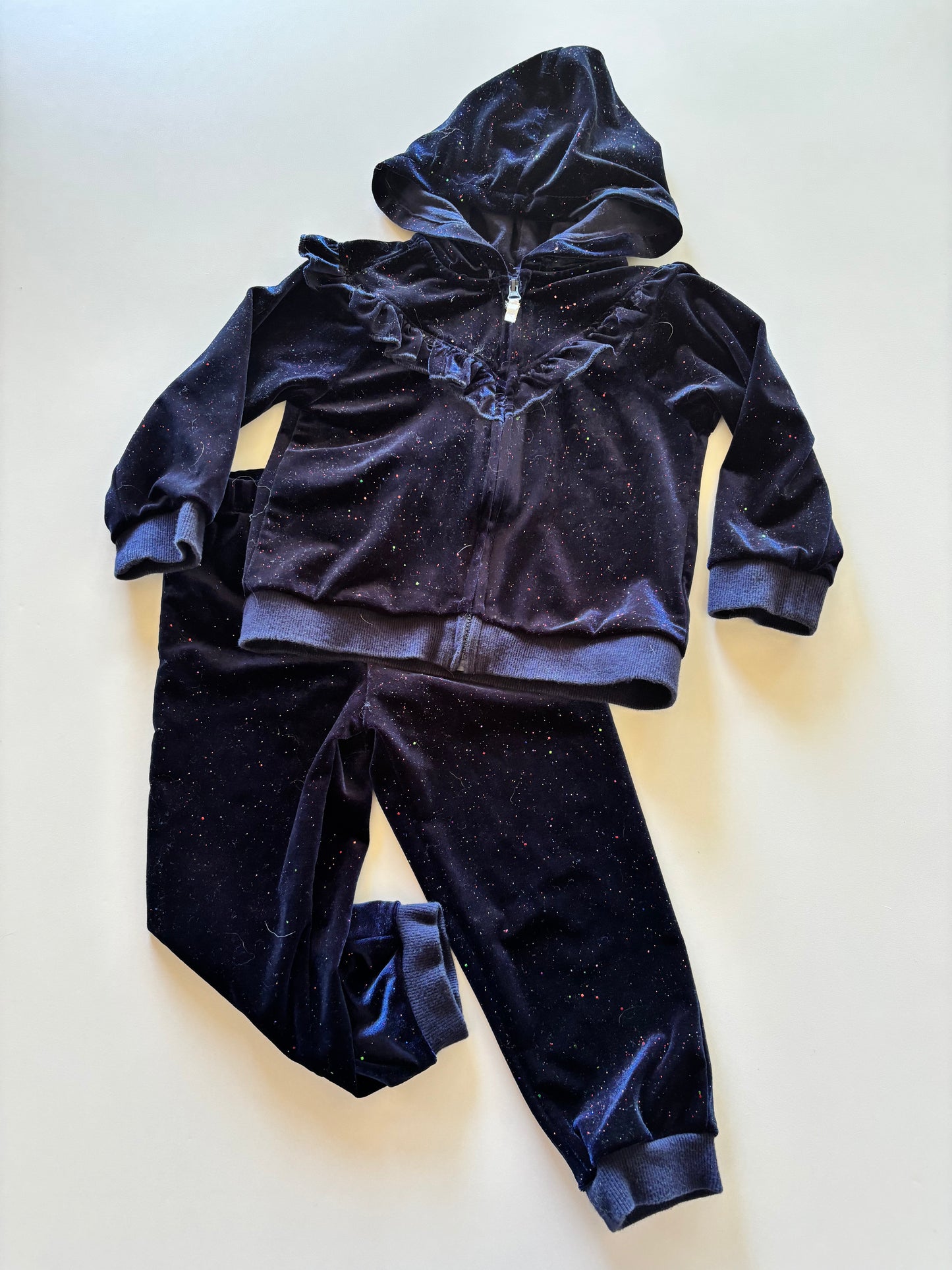 2pc Sparkly Navy Velour Set