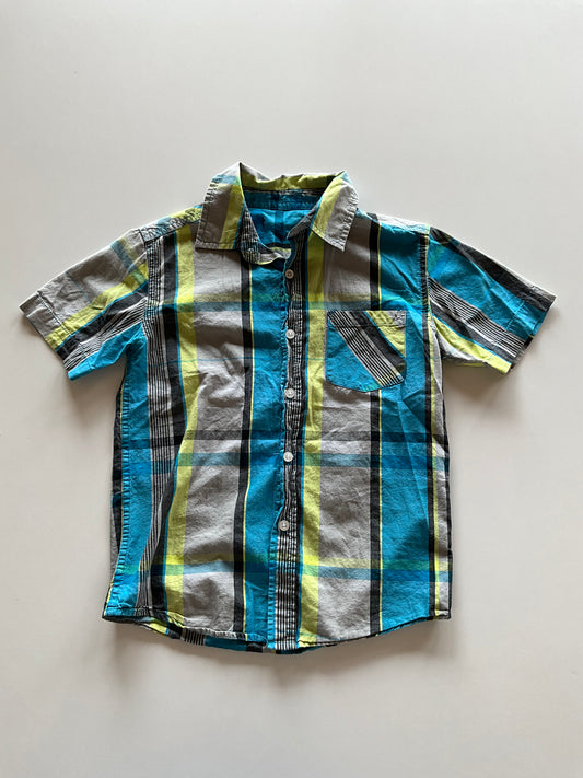 Bright Blue & Lime Plaid Button Up
