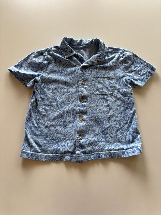 Blue Tropical Leaf Button Up Tee