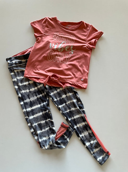 2pc Coral & Black & White Athletic Set