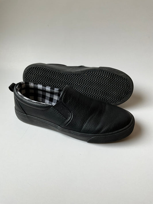 Black Pleather Slip On Shoes