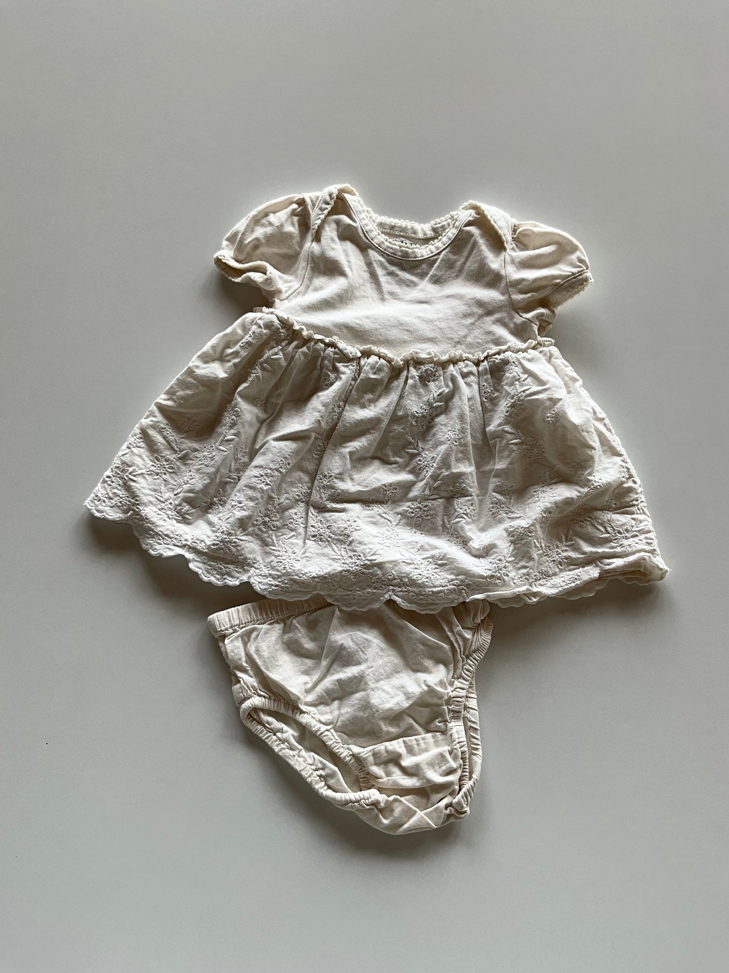 2pc Cream Eyelet Dress & Diaper Cover