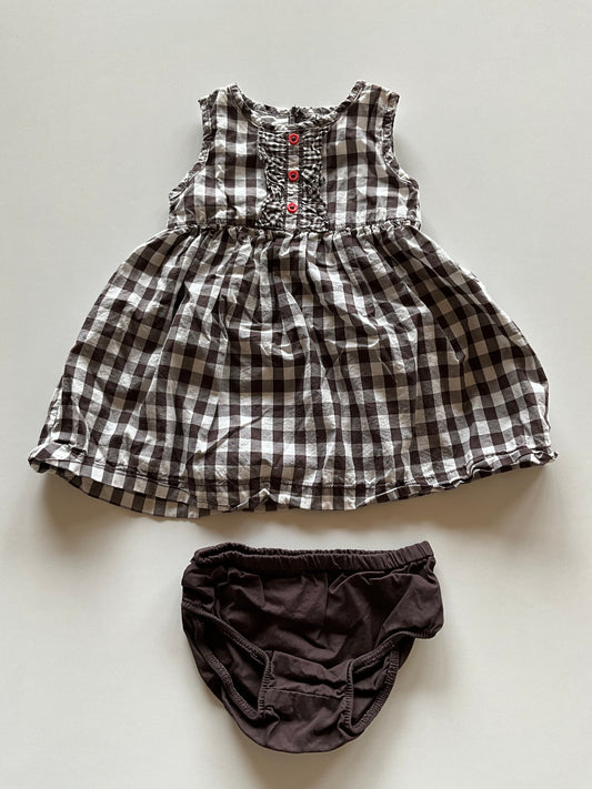 2pc Brown Plaid Dress & Diaper Cover