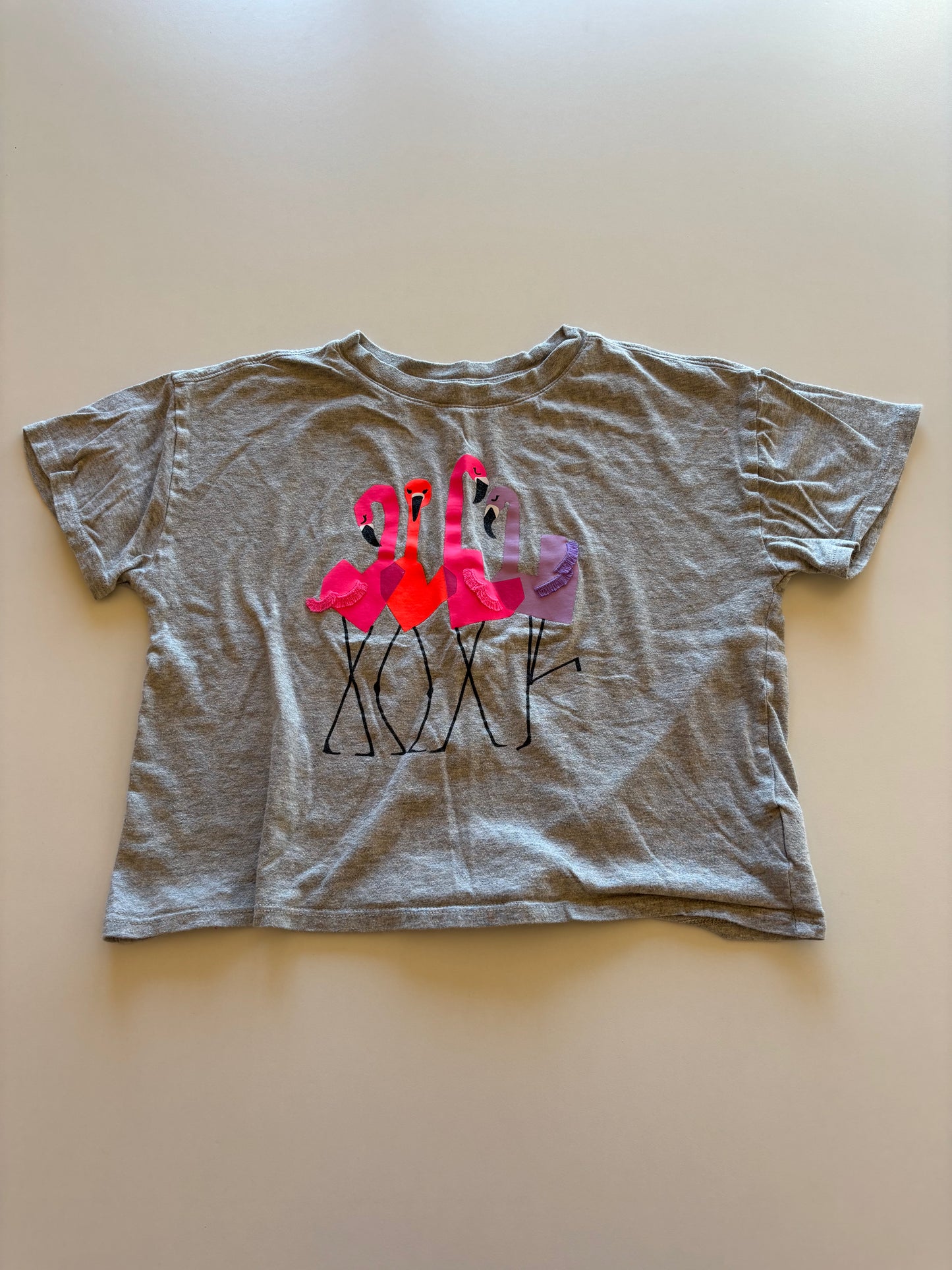Grey Cropped Flamingo Tee