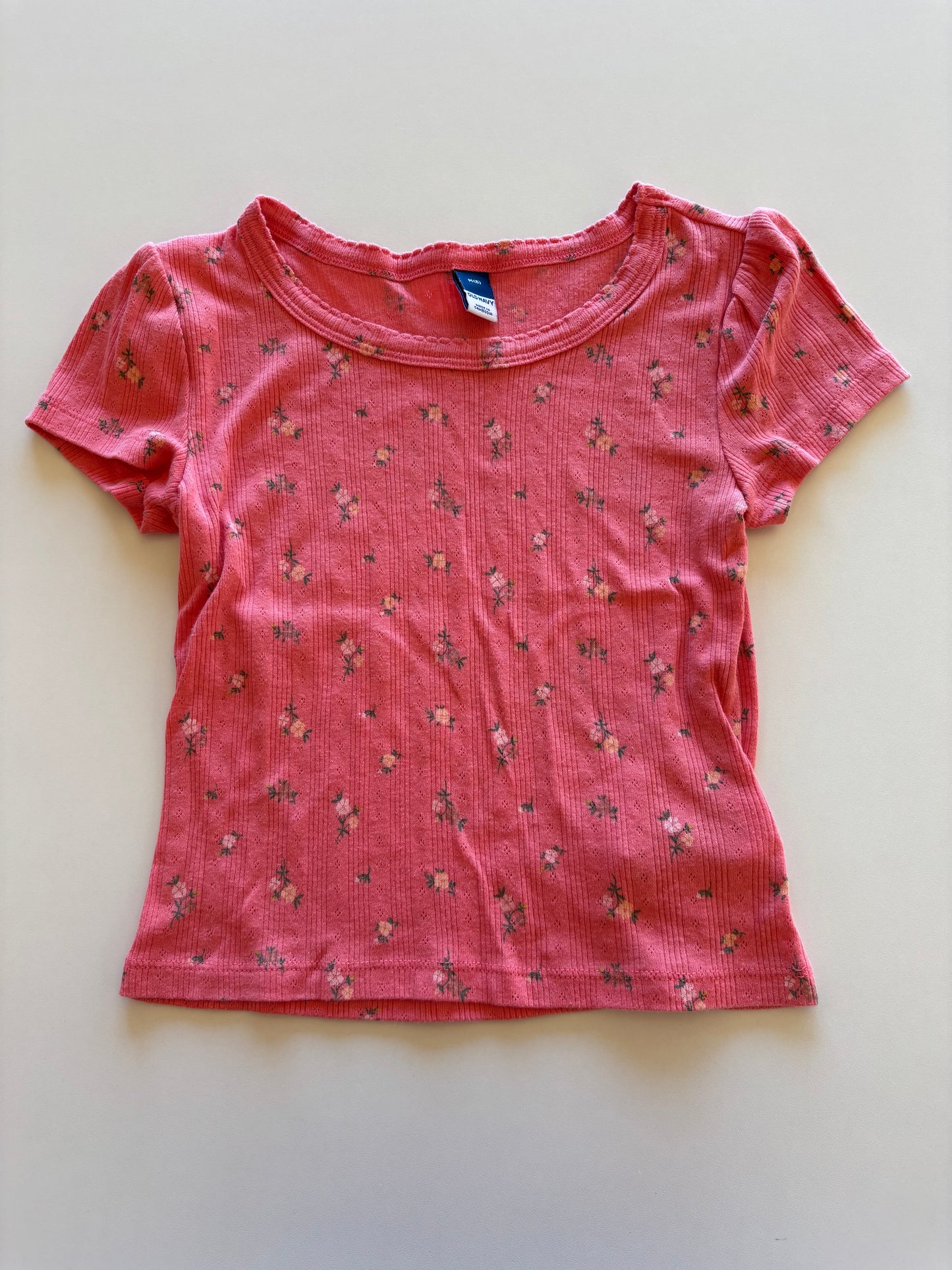 Pink Ribbed Floral Tee