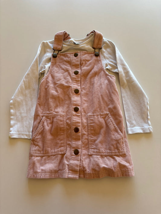 2pc Pink Cords Overall Skirt & White Top