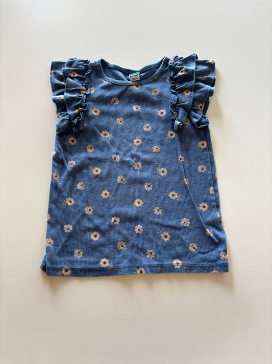 Blue Ribbed Floral Tee