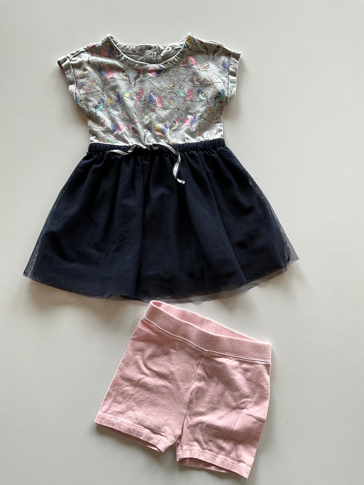2pc Bird Dress & Pink Shorts